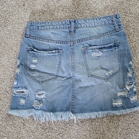 Vervet Distresser High Rise Blue Jean Button Front Mini Skirt - Picture 5 of 14